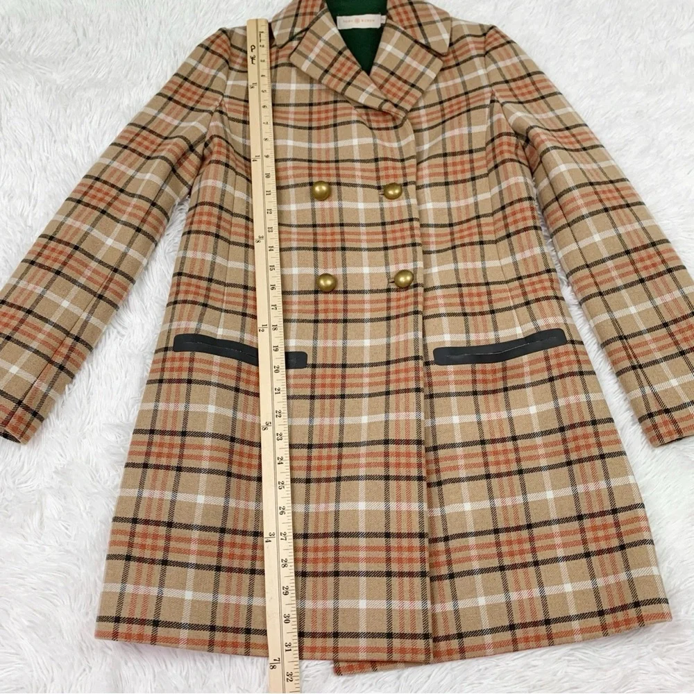 Tory Burch wool blend plaid double‎ breasted coat